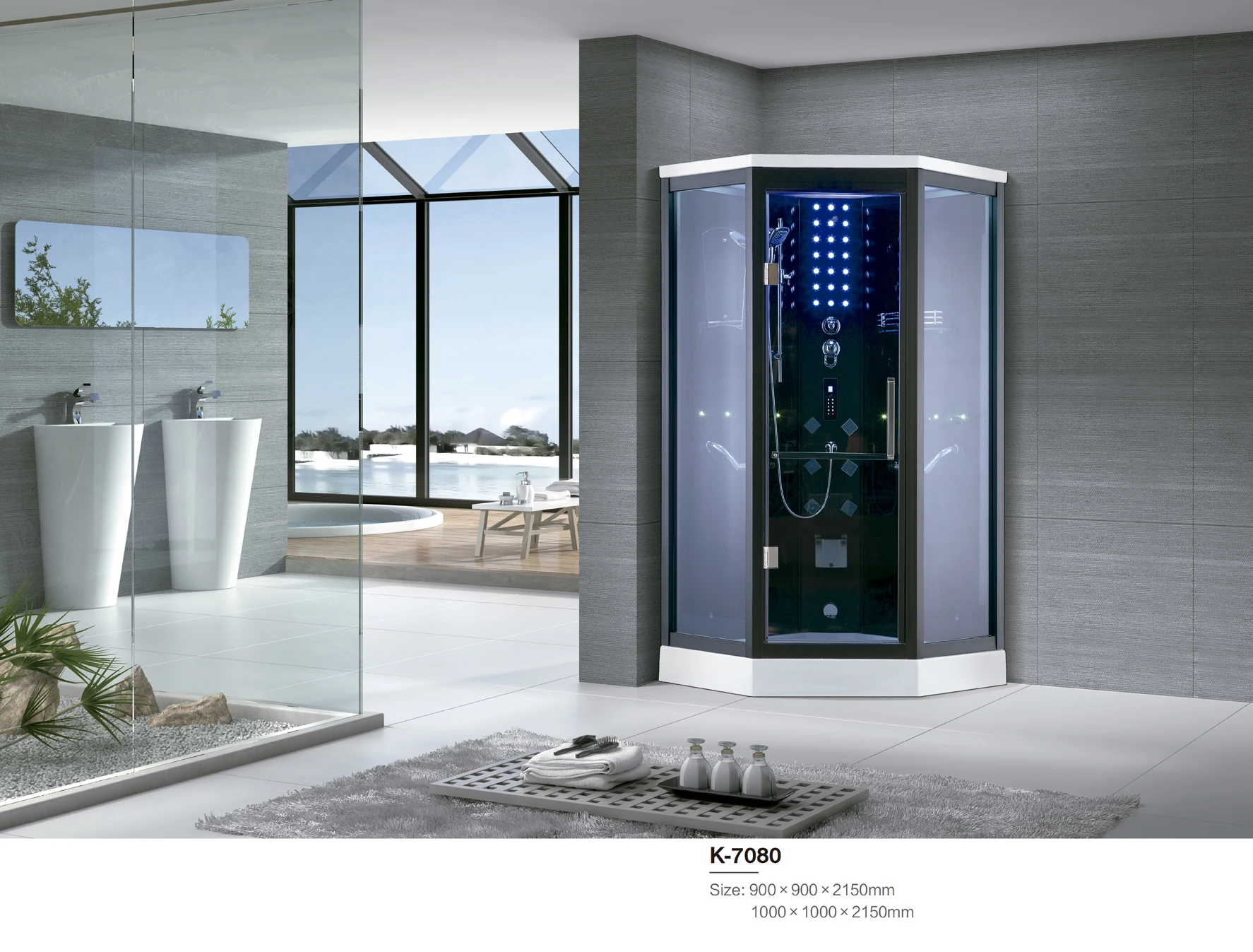 European bath indoor digital cubicle control panel whirlpool acrylic massage soaking jet shower steam room K7080