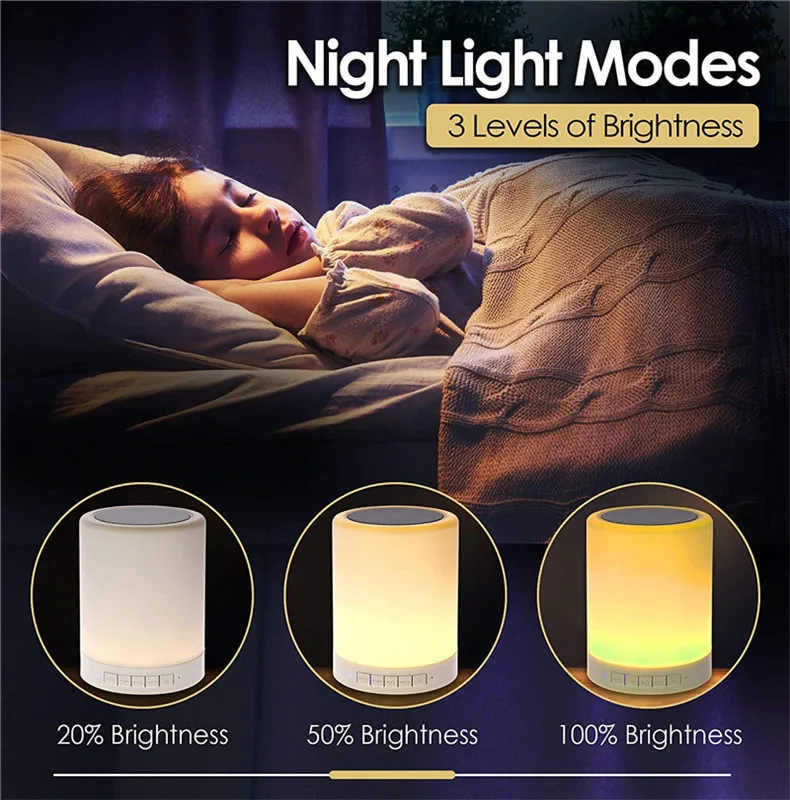 Bedside Table Night Light Bluetooths Portable Wireless Touch Control Color LED Speaker TF Card AUX-in Support - ANKUX.COM