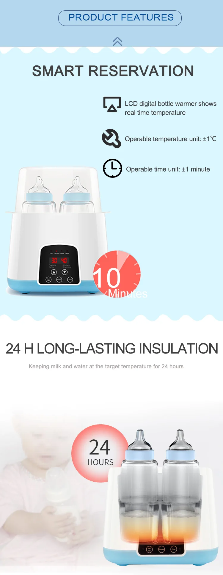 Auto power-off LCD display bottle warmer digital baby bottle electric sterilizer and dryer