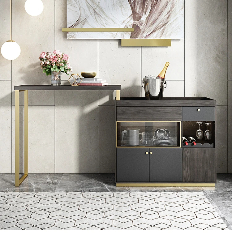 Luxury Style Storage Bar Table Stainless Steel Frame Black Home Living