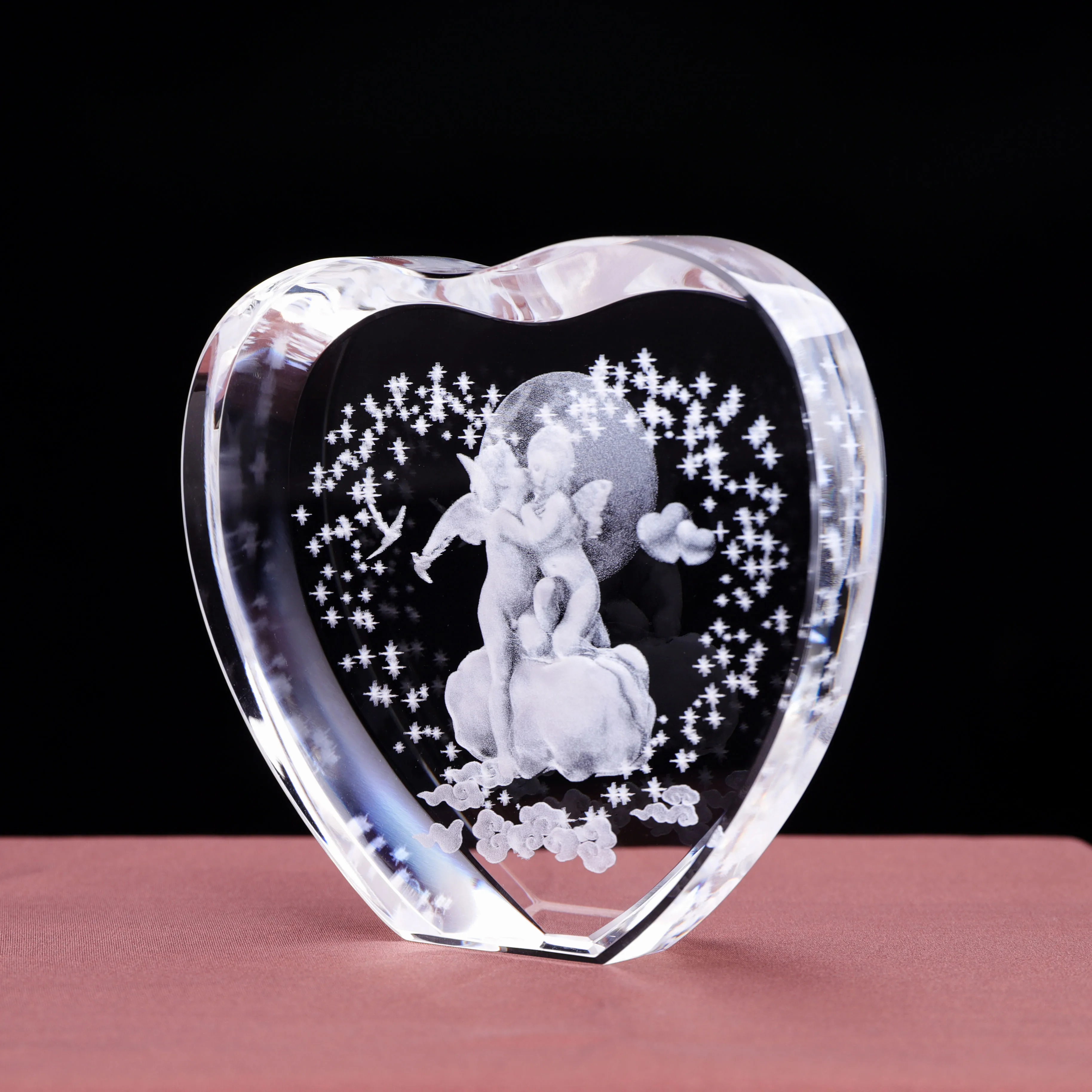 Blank K9 Heart Crystal Block Custom Photo Frame Laser Engraved Love Theme Cheap Wedding Return Gift Factory details