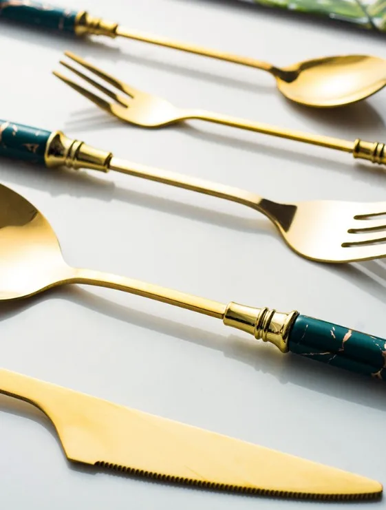 Ceramic Black Handle Flatware Stainless Cutlery Set Spoons Set 24 pcs Stainless Home Steel Cutlery