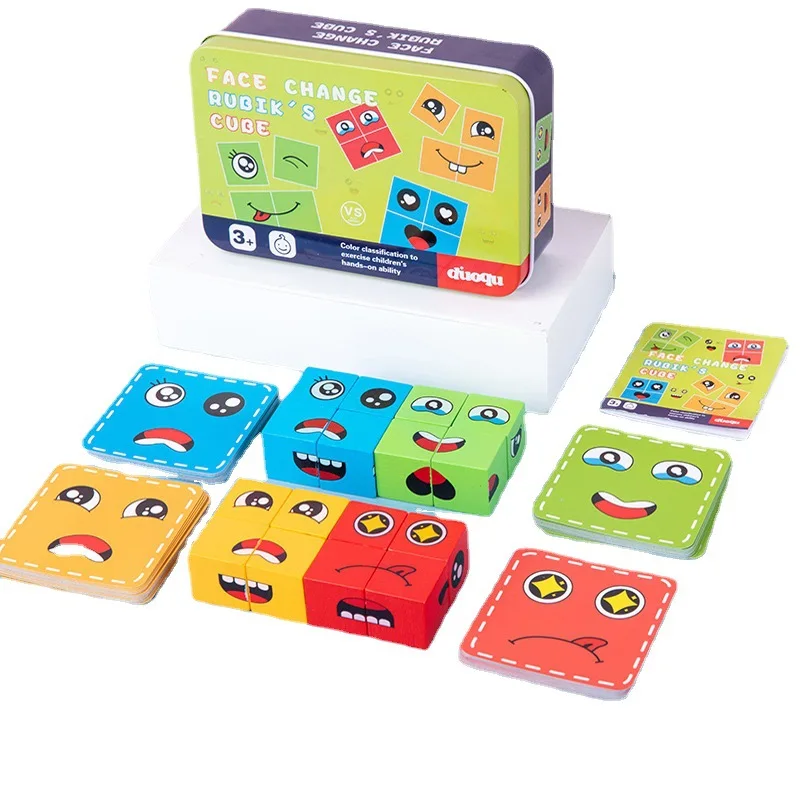 Tt138 Wooden Expression Matching Block Puzzles Wooden Face-changing ...