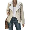 Women Fashion Fold Over Collar Zipper Plain Winter Jacket