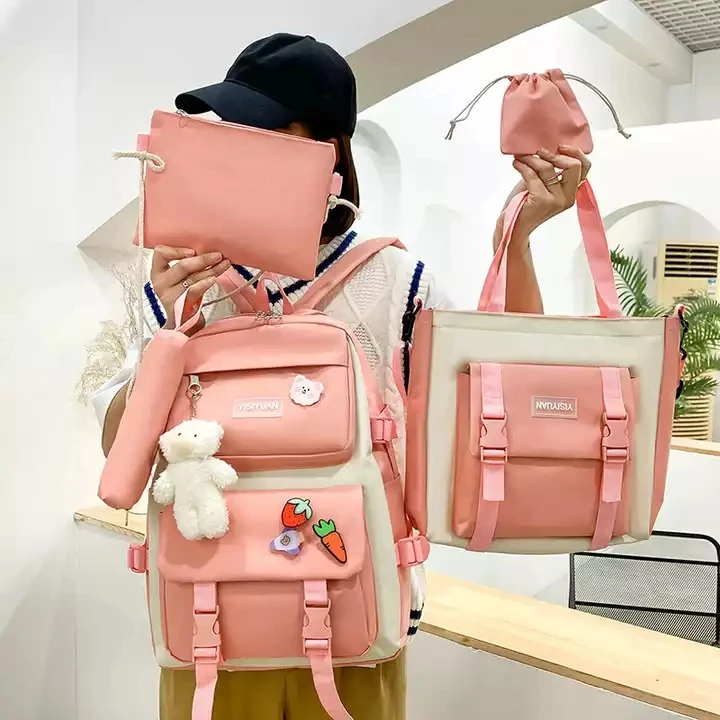 Hot sale school bag and pencil case 5 piece set large capacity backpack with handbag set portable book bag set