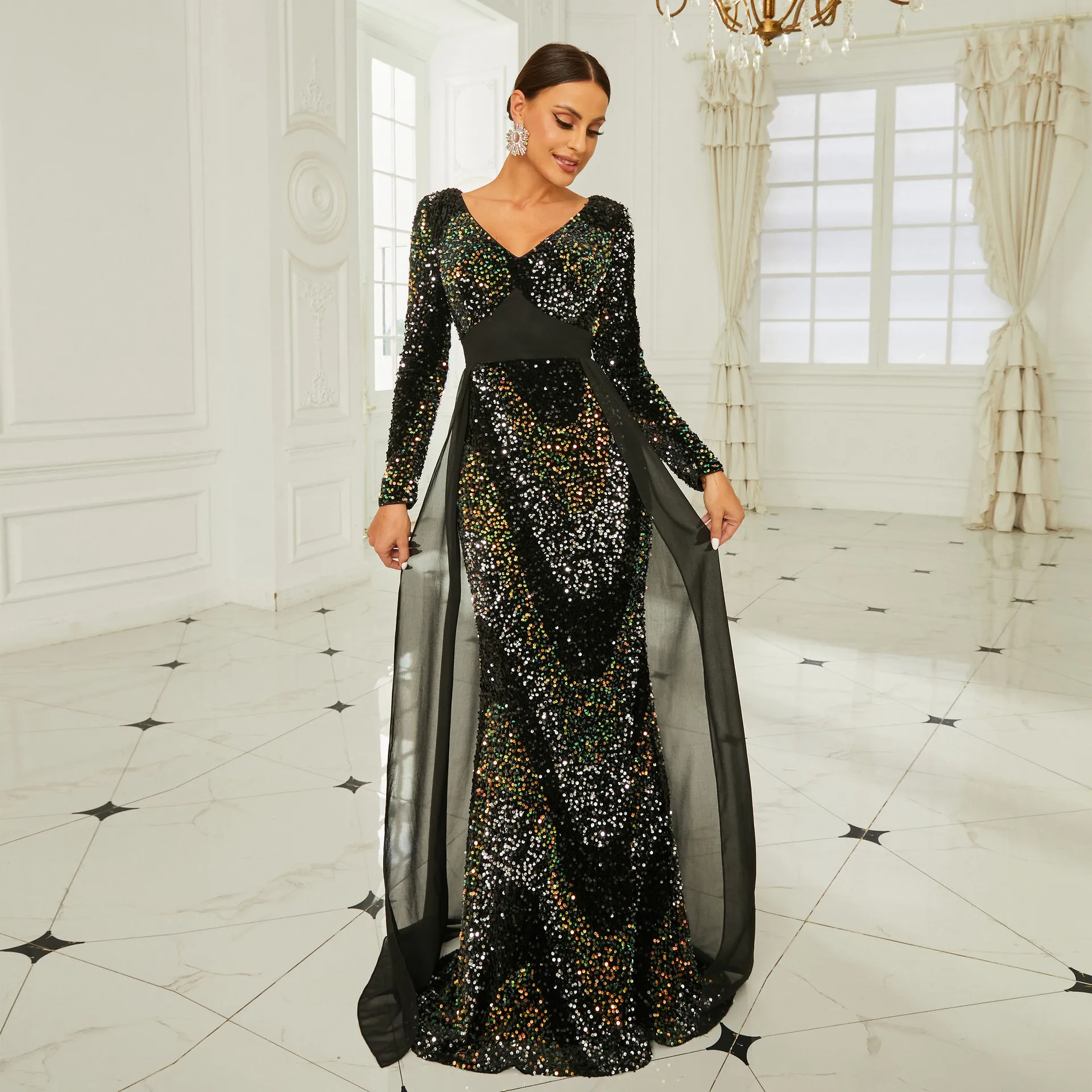 off shoulder wedding dress long sleeve ERIN / Sparkling Wedding Dress with Off the Shoulder Long Sleeves