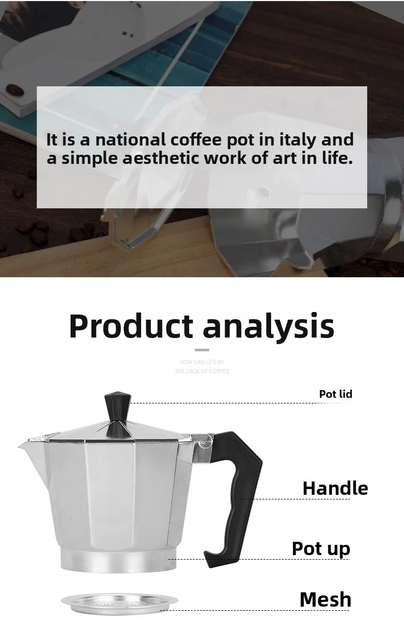 Aluminum Octagonal Stovetop Espresso Moka Pot Coffee Maker Tools Coffee Appliance Metal Coffee Utensils Household