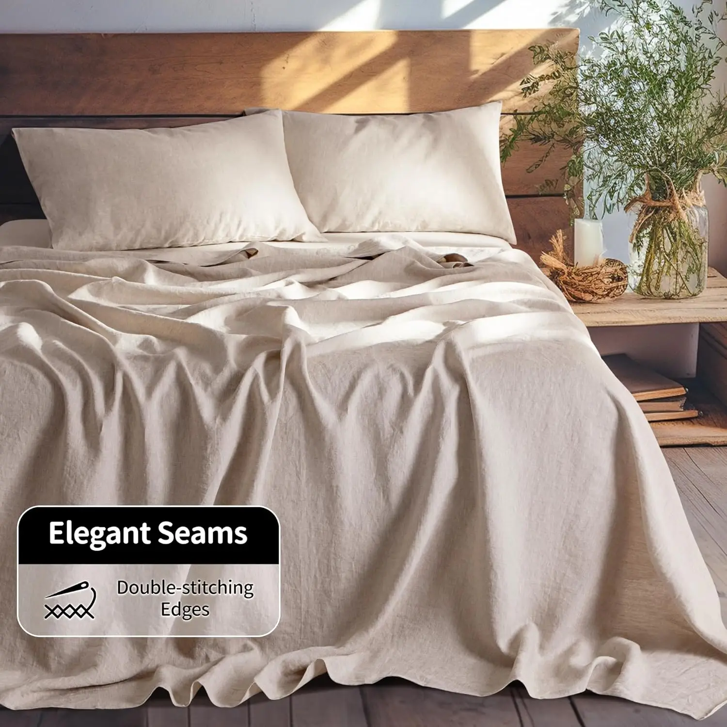 100% Linen Sheet Set Queen Size Bed Sheets 4 Piece Sets Solid Color Natural Flax Cotton Blend Soft Breathable Bedding factory