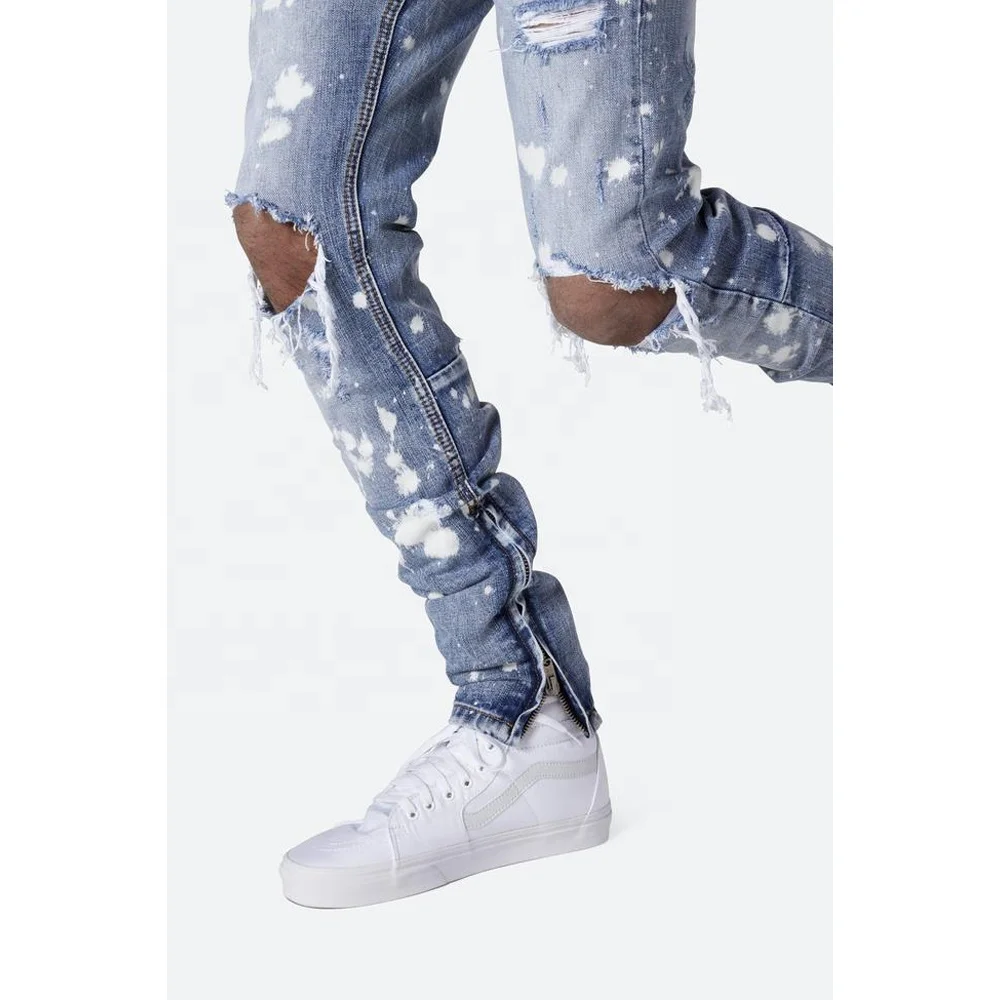 Diznew Distressed Jeans Men White Splash Paint Blue Denim Trousers ...