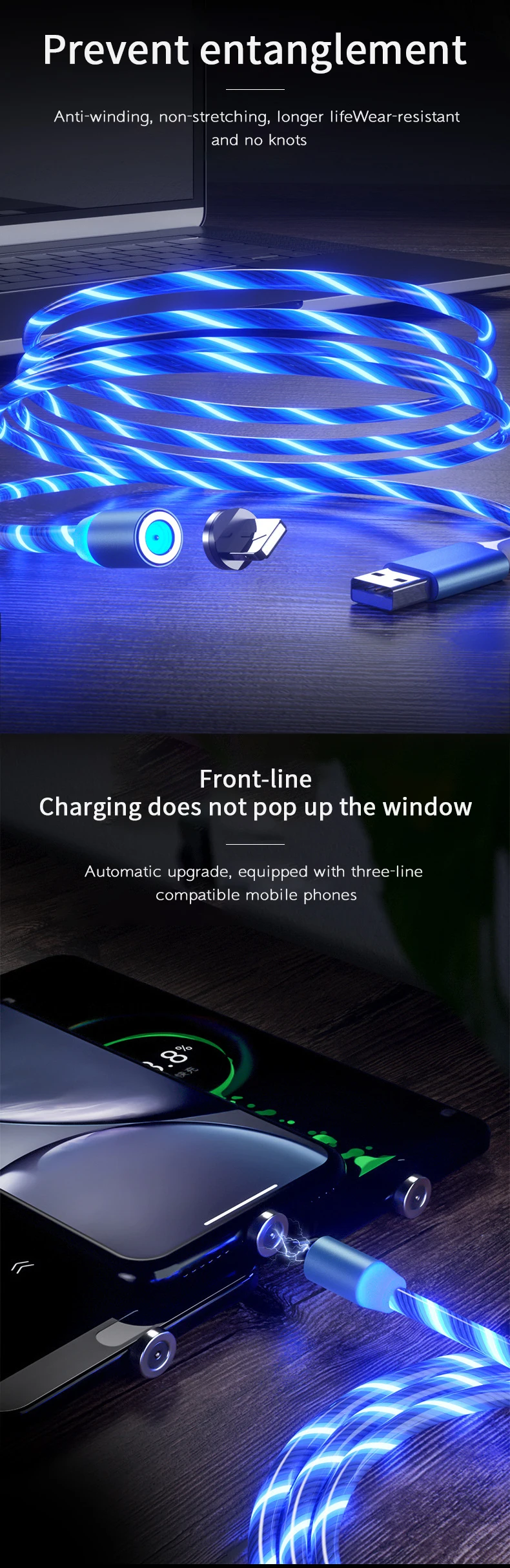 2020 New product Hot wholesale LED Flowing Light Magnetic Charging Cable Cellphone Fast Micro USB Cable Charger Data Cable Line - ANKUX.COM