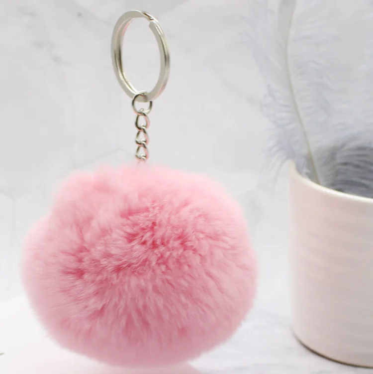 Wholesale Coloful Fur Ball Keychain Puff Ball Fur Keychains Gifts For