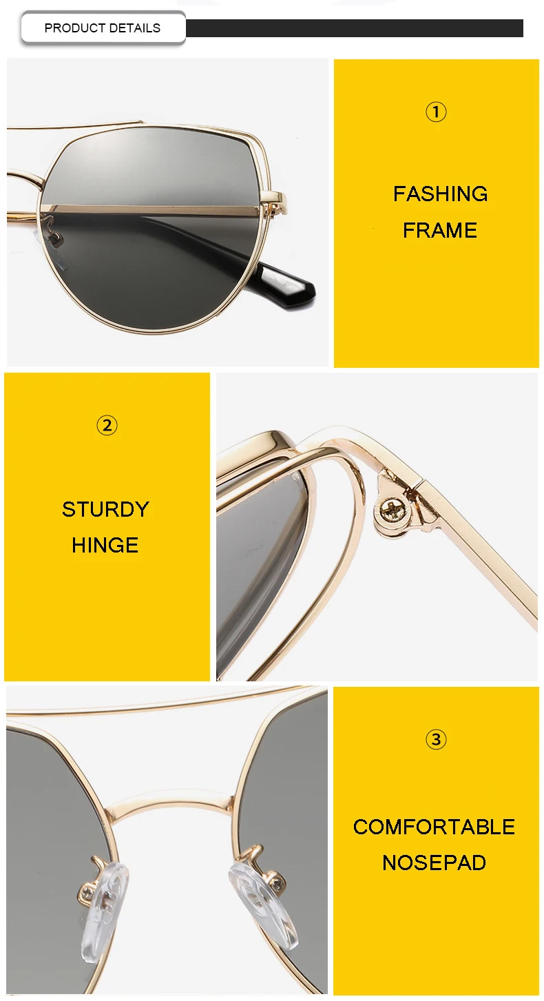 2019 New Cat Eye Women Yellow Sunglasses Fashion Hollow Metal Ladies Glasses