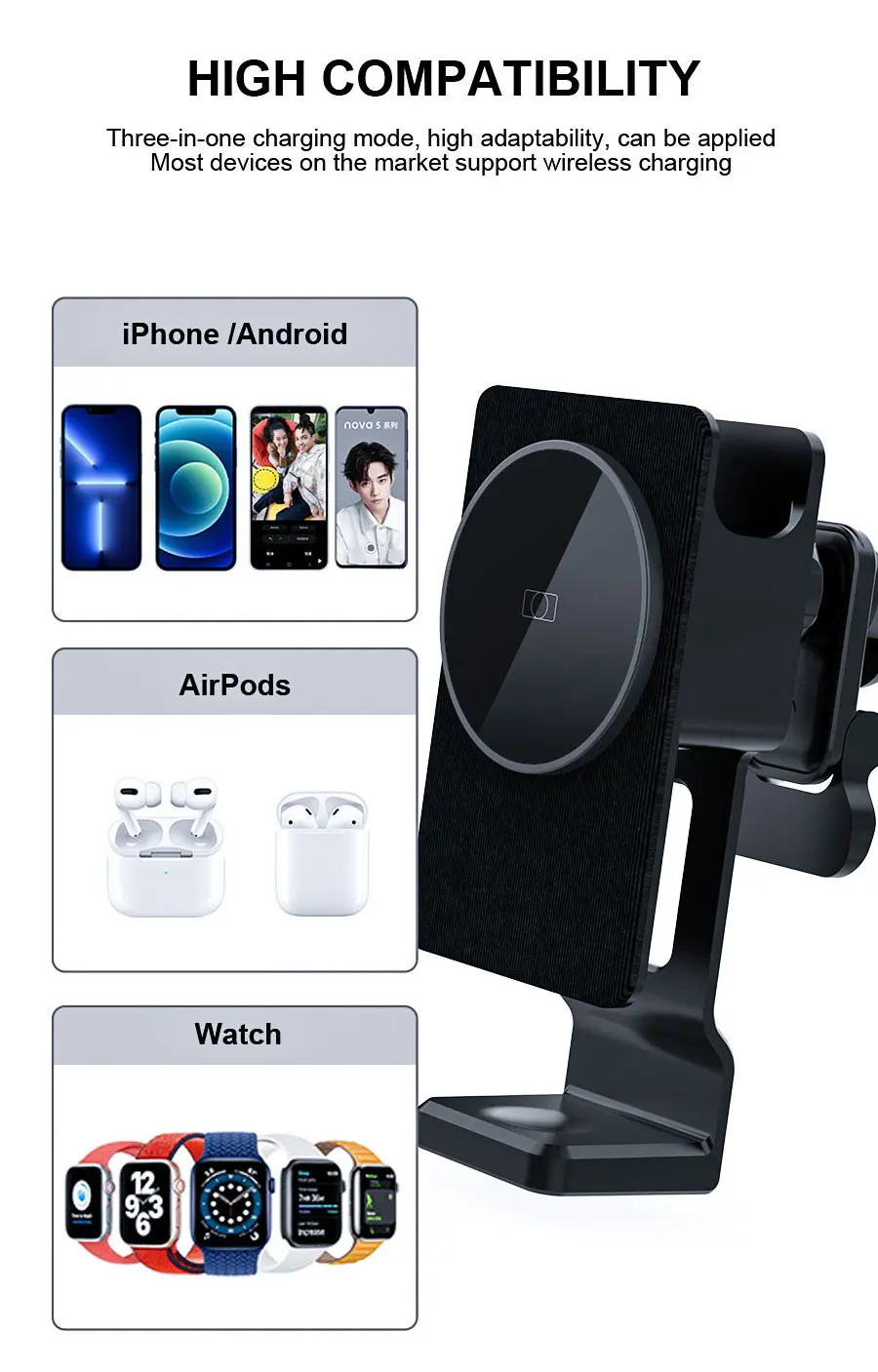 Newest Design 3 In 1 Car Wireless Charger Phone Holder Amazon Hot Sale