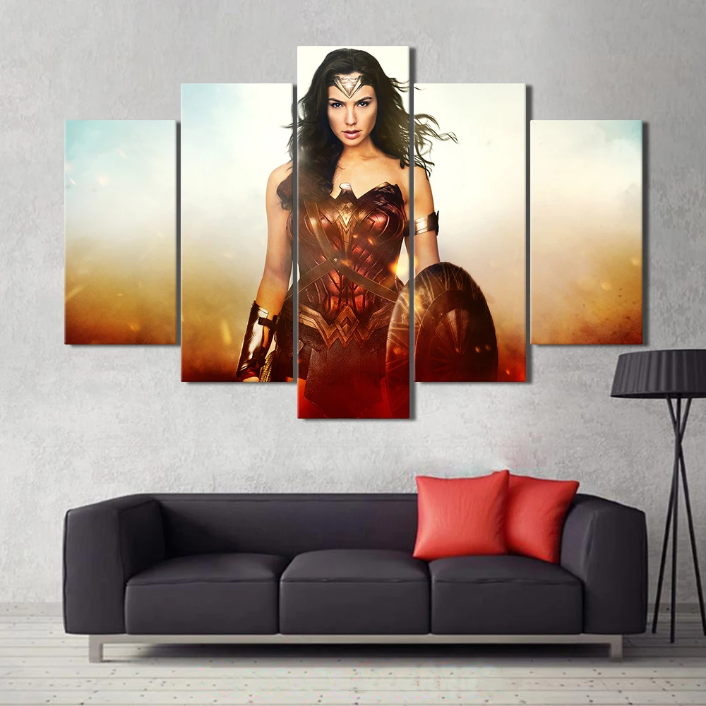 5 Pieces Dc Comics Movie Modular Picture Wonder Woman Poster Canvas