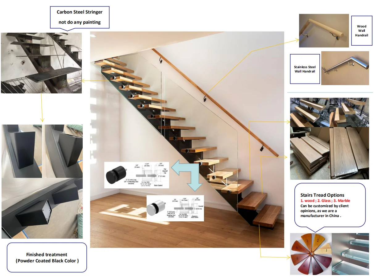 Interior residential steel beam straight stairs modern iron stairs of the house price