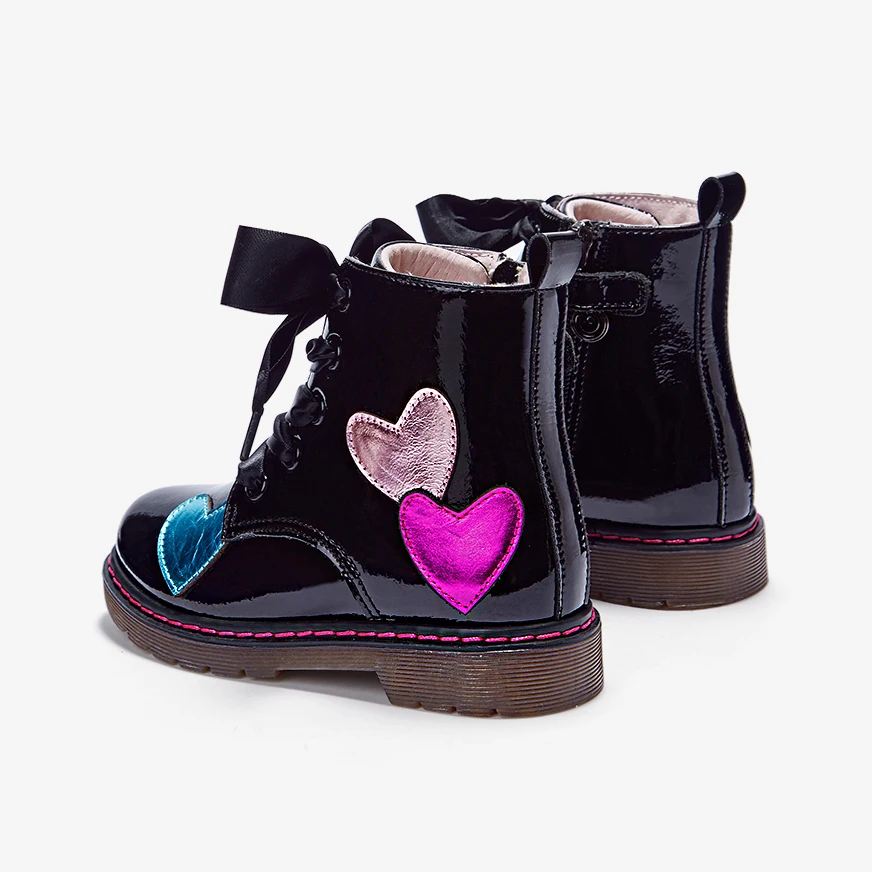 New fashion nice love heart customized quality durable girls black PU snow boots kids boots children