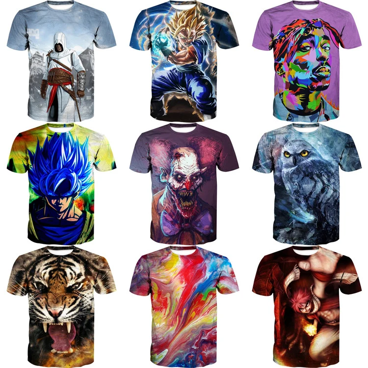 China Dropship Wholesale Camiseta Con 3D Anime Print Polyester Sublimation T-shirt Custom