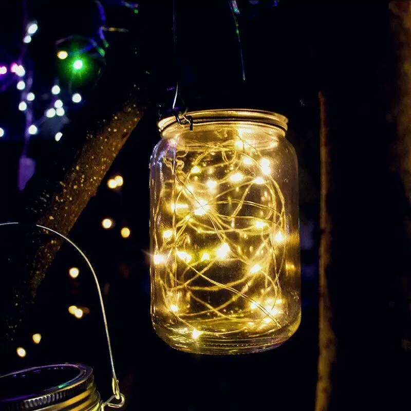 Outdoor Lawn Decor Solar LED String Fairy Star Firefly Jar Lids Lights