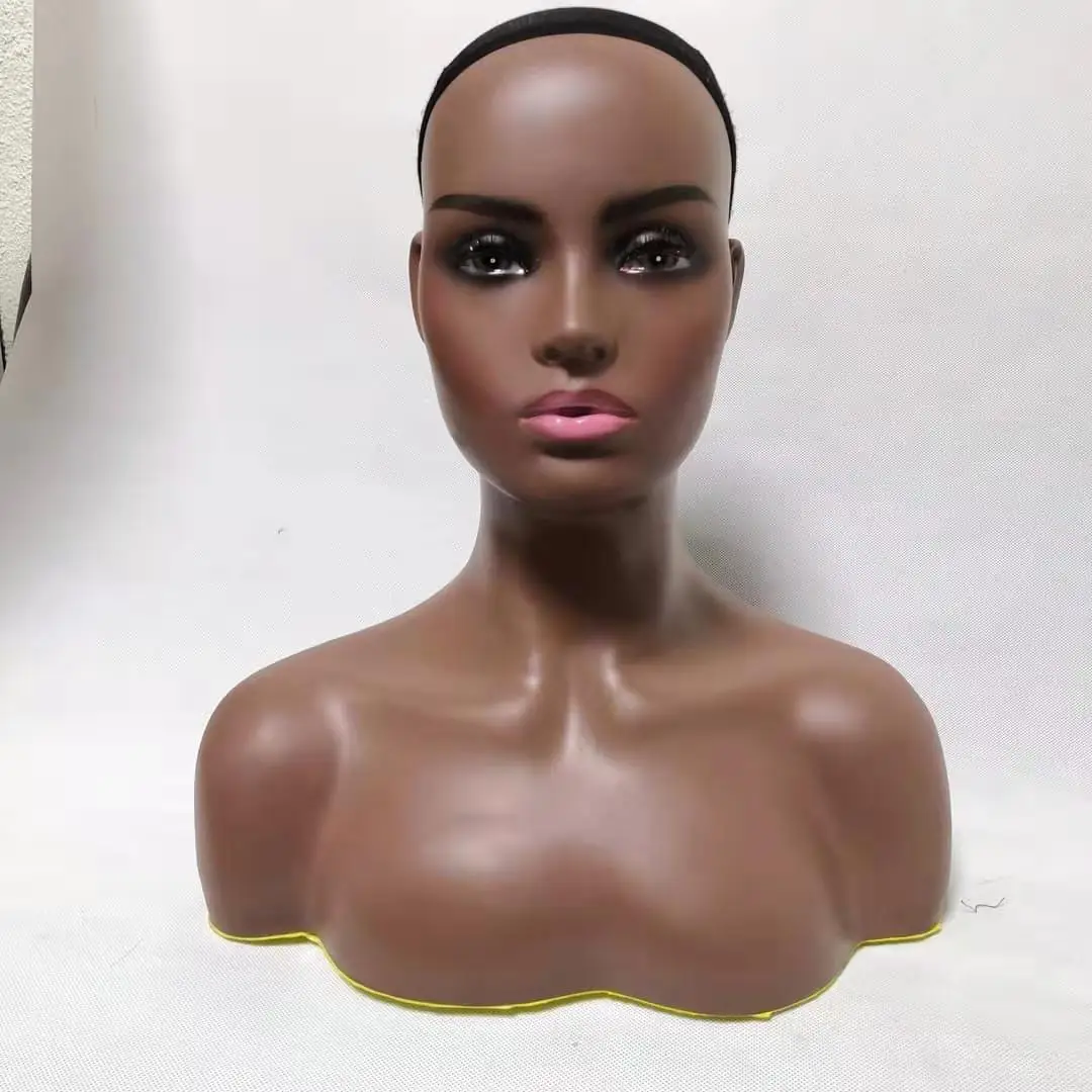 Realistic Wig Display African American Women Black Big Breast Half Body Female Mannequin Head 