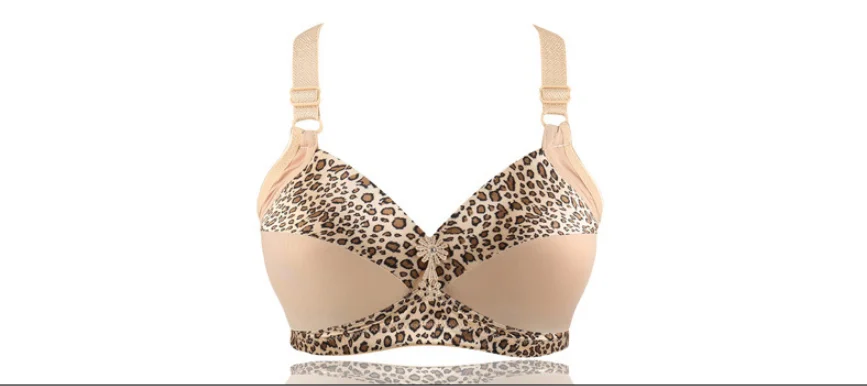 Womens Plus Size Bra Leopard Print Wire Free Bras Push Up Ajusted Brassiere Thin Cup Underwear 2291