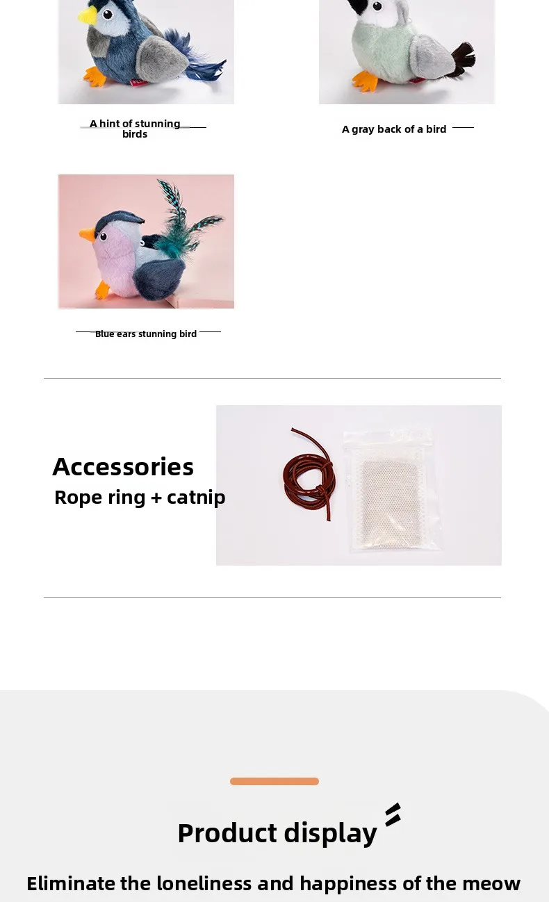 Eco-Friendly for Bestseller Pet Toy Squeaky Bird Plush Cat Wand for Boredom Relief Self-Entertainment Cat Entertainment