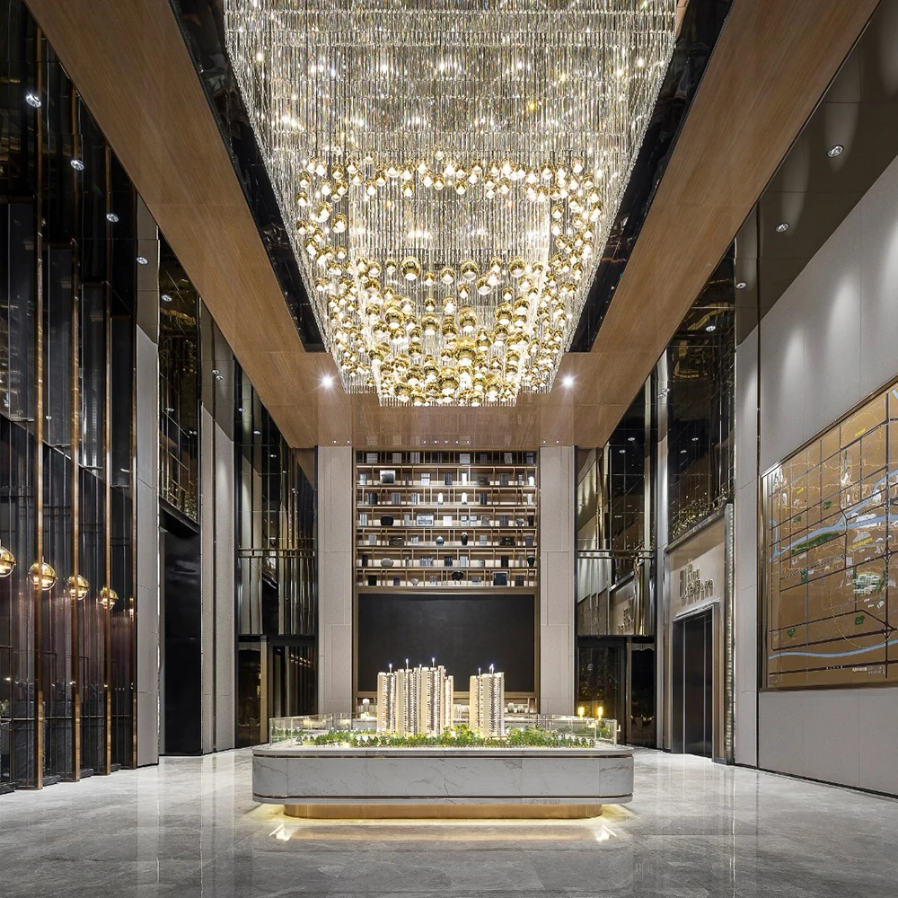 Modern large hotel lobby luxury crystal glass ball hanging chandelier pendant lighting fixtures chandeliers
