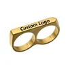 Fashion Mens Custom Logo Stainless Steel Double Finger Ring
