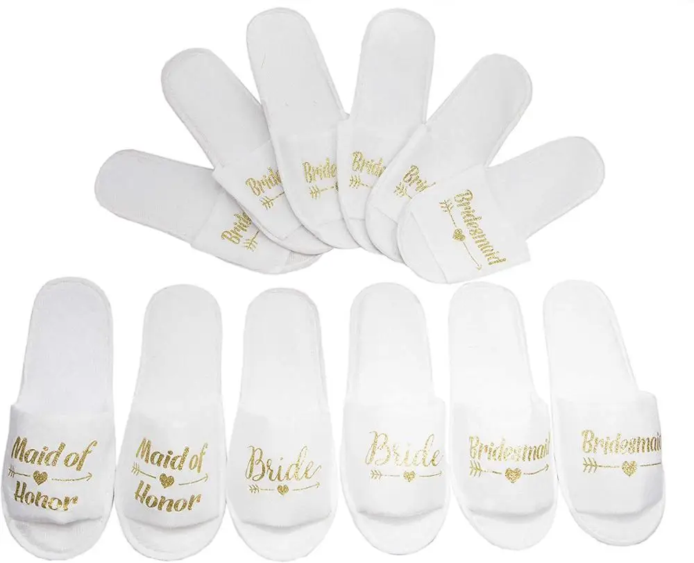 
Bachelorette Party Wedding Slippers Bride Maid of Honour Bridesmaid 6 Pack Spa Hotel Slippers US Women Size 11(A) 