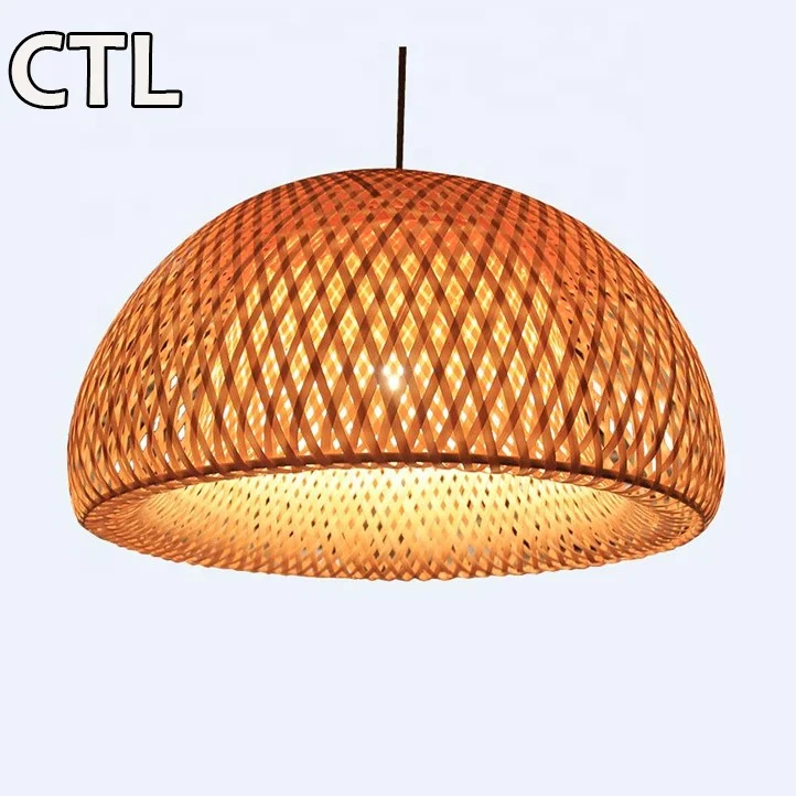 Japanese style hotel restaurant decor indoor hanging pendent lamp round Asian outdoor led bamboo ceiling pendant light
