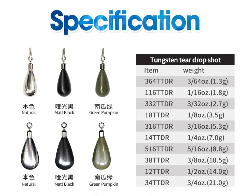 Bulk Multiple Sizes Fishing Sinker Tungsten Tear Drop Shot Weights
