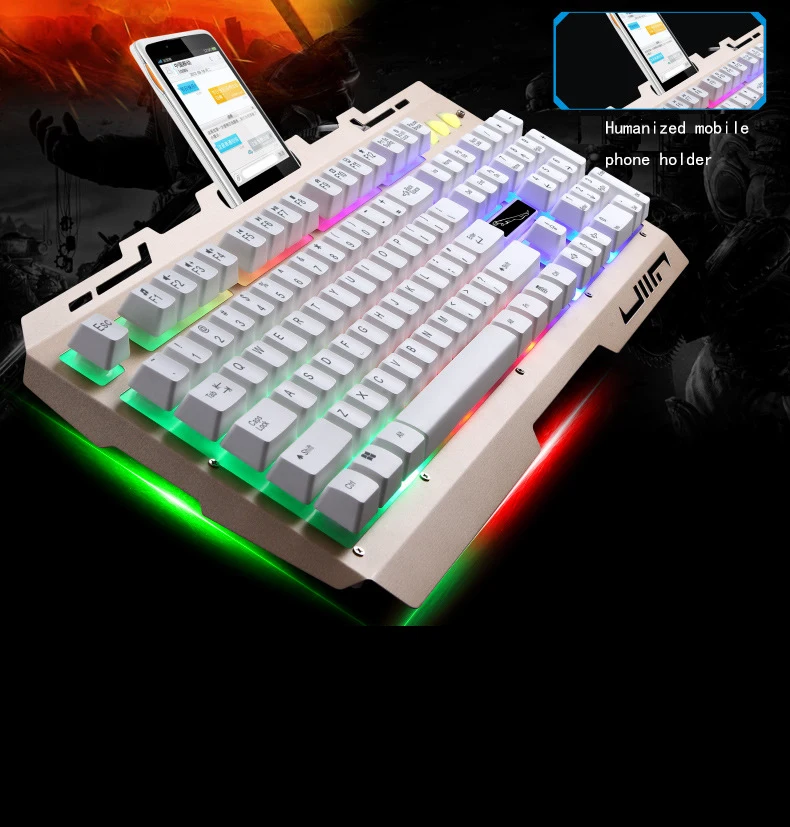 USB Wired  Ergonomic LED Rainbow Color Backlight One handed Mechanical Gaming Keyboard Combo Mouse Set For PC