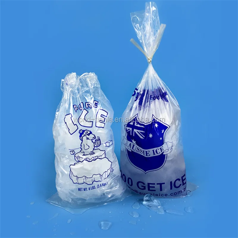 Custom Printed Food Grade Disposable Plastic 8lb Ice Cube Bag High