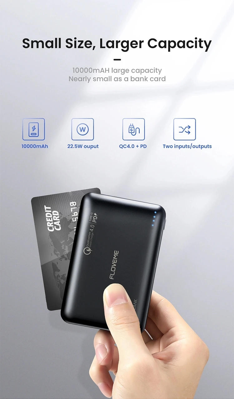 FLOVEME New QC4.0 22.5W Fast Charging Usb C PD Power Bank 10000 Mah Dual Usb Ports Portable Charger Powerbank - ANKUX.COM