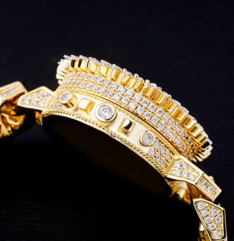 Watch Shape Personalized Cuban Link Bracelet Gold Plated Fine Ice
