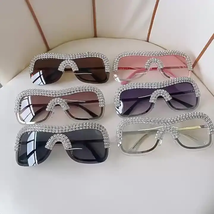 Steampunk Stylish Unique Diamond Oversized Rimless Pink  display picture 3