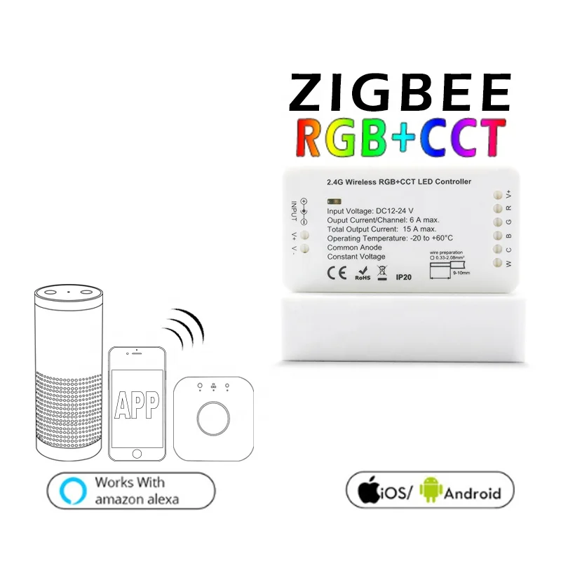 Newest 5 in 1 ZigBee RGB CCT Smart Home System RGBCW LED Strip ZigBee Controller