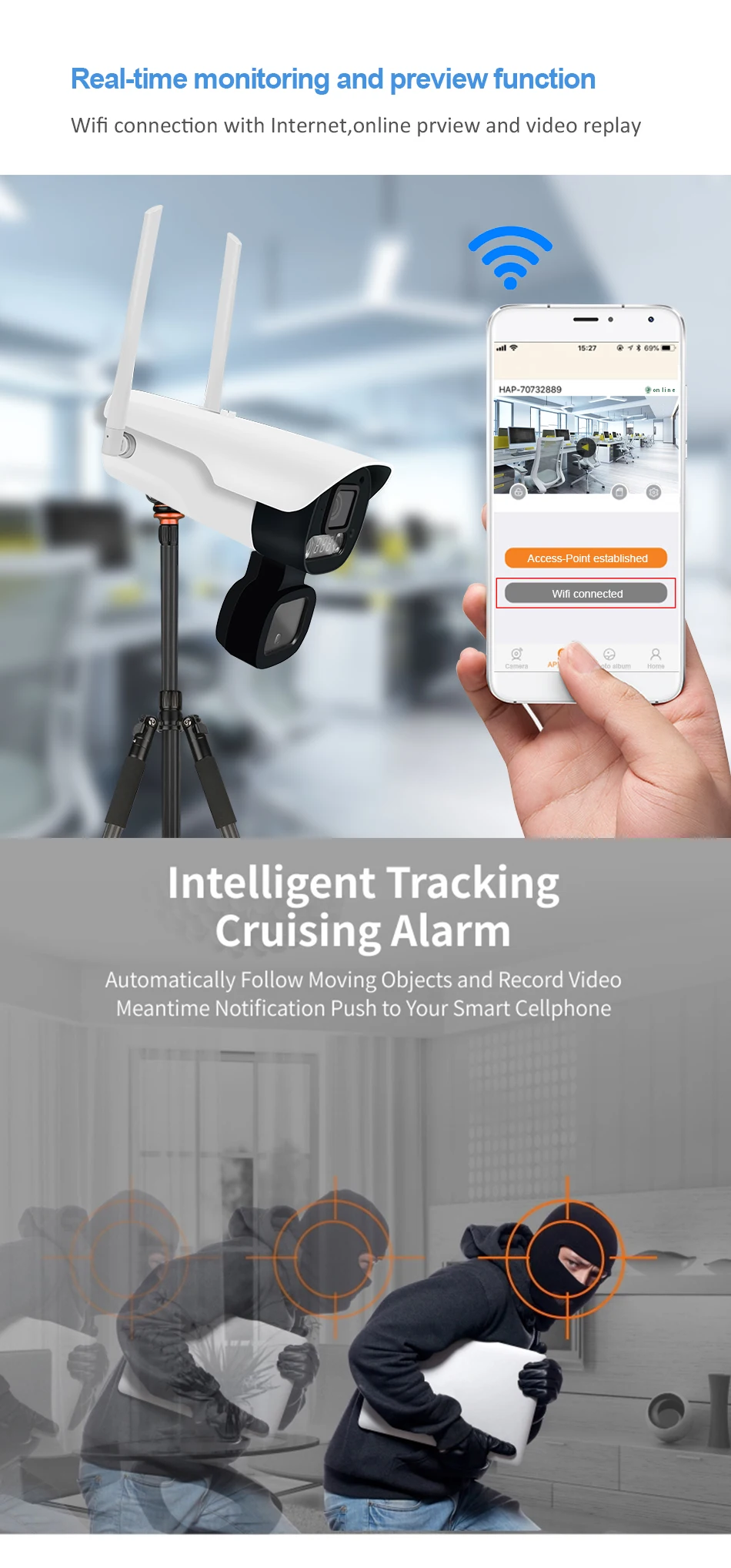 HQCAM Commercial walk through body temperature detector camera fever detection alarm WIFI P2P body temperature ip camera v380