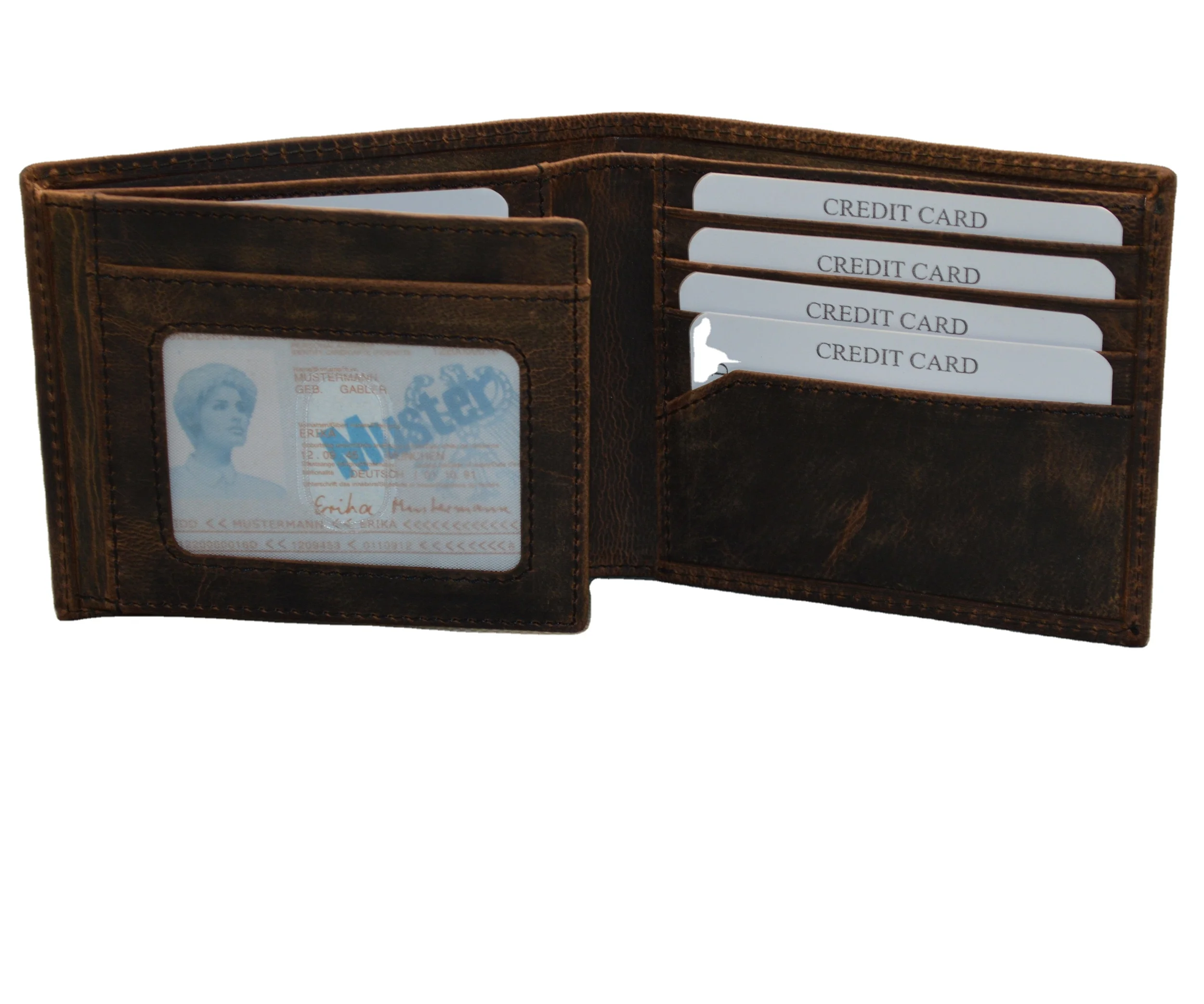 Skull Double Id Bifold Hand Burnished Premium Leather Multi Card