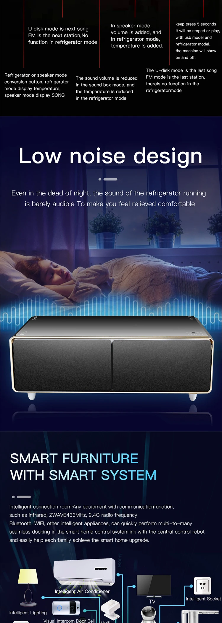 ALS 43" Waterproof 10 Touch Points LCD  multi touch Screen Coffee Table with refrigerator