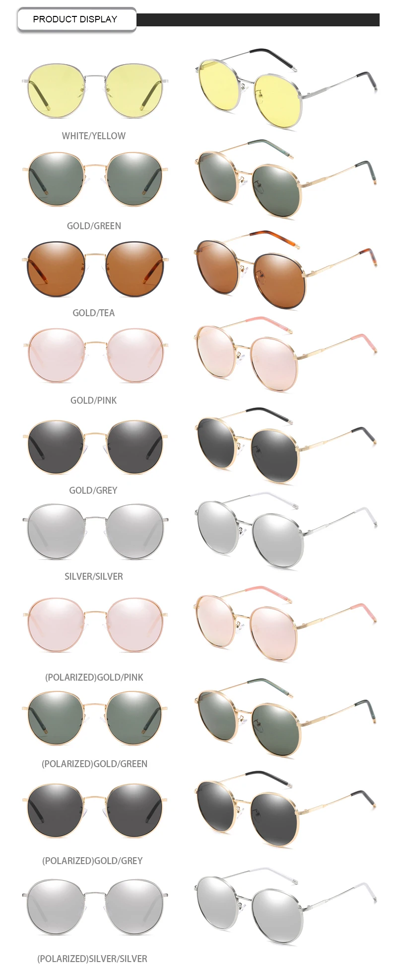 2019 New Metal Frame Round Gafas De Sol Women Men Oem Polarized Sunglasses
