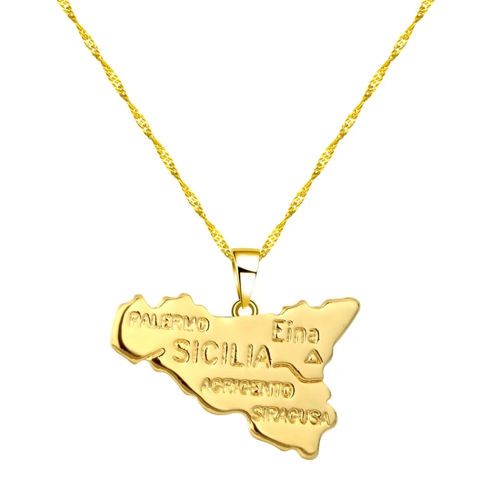 Collier Carte Sicile CLSSLVVBN - Pendentif Acier Inoxydable PVD | Bijou Personnalisé Cadeau