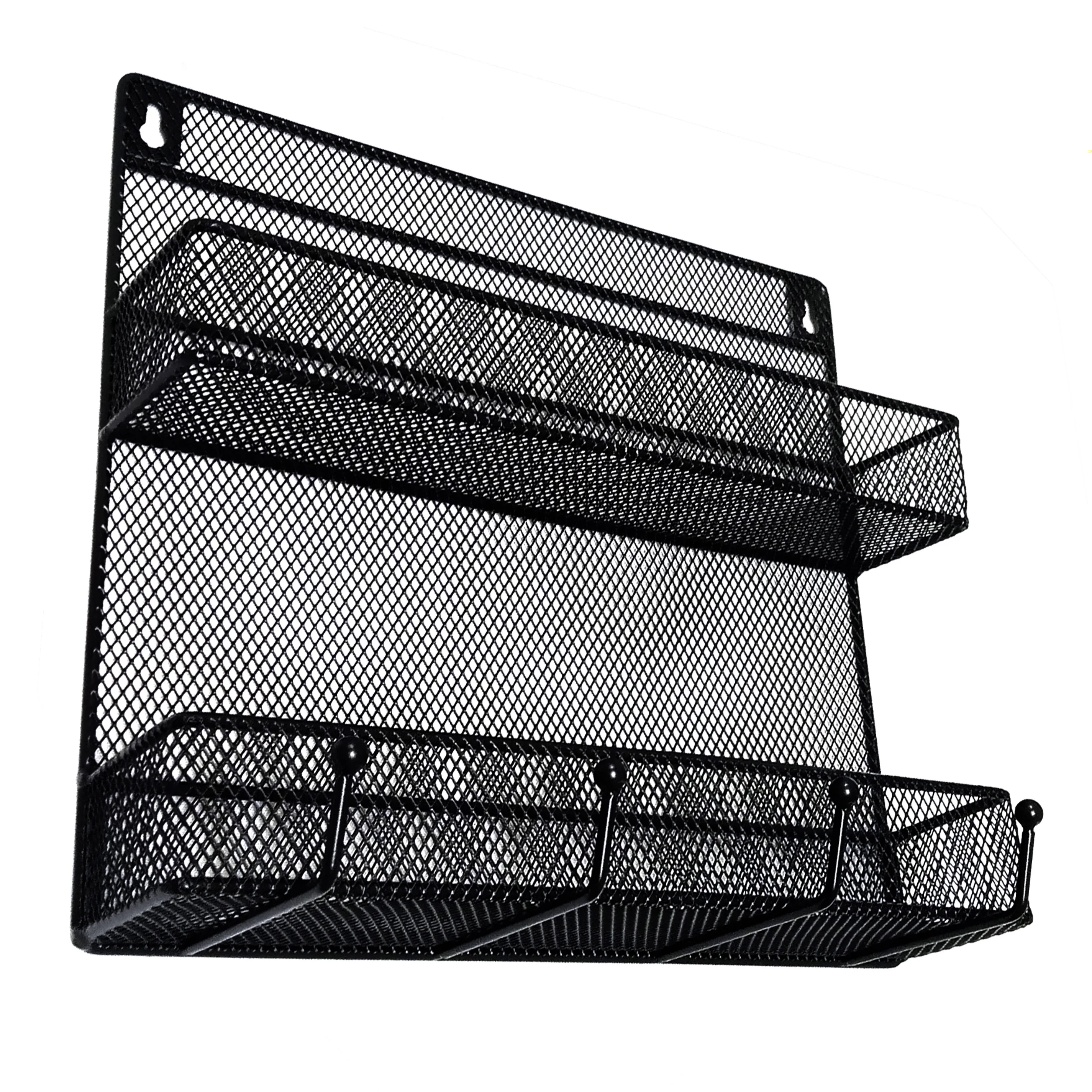 Wall Mounted Black Wire Mesh Metal 2 Shelf Multipurpose Spice Storage