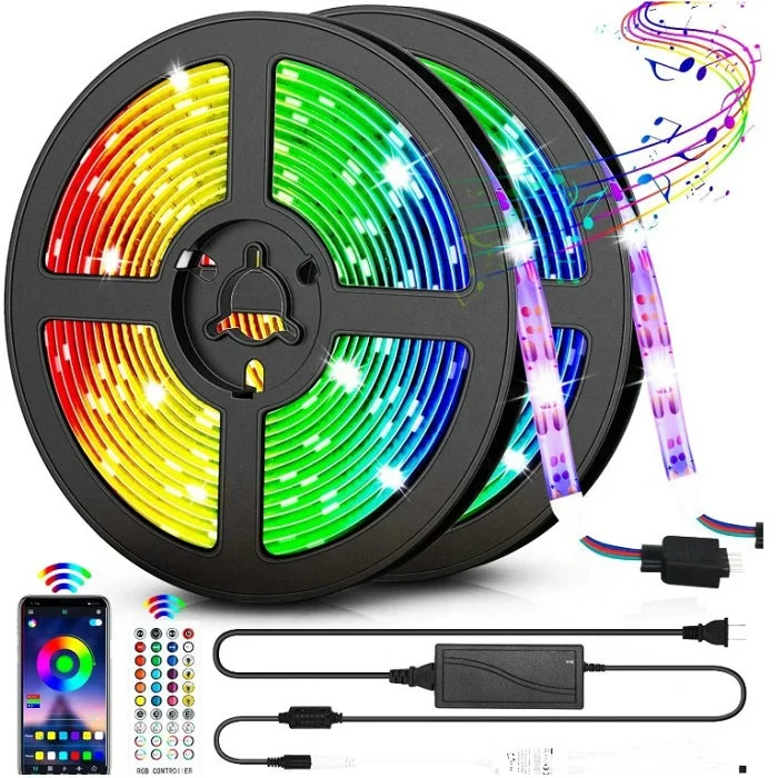 Factory Direct 300 LED Strip Lights 32 ft RGB 2x5M Rope Kit with IR Remote for Decos Cupboard with Bright 5050 Stong 3M Tape