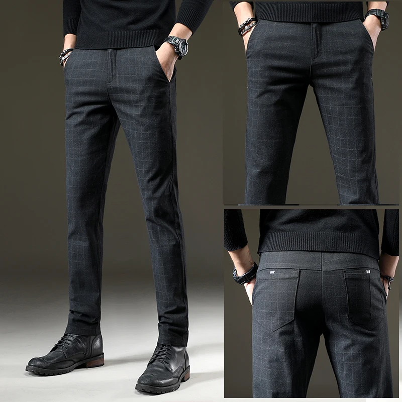 Spring Summer Fashion Brand Pants Men Casual Elastic Long Trousers Male  Cotton straight Blue Work Pant