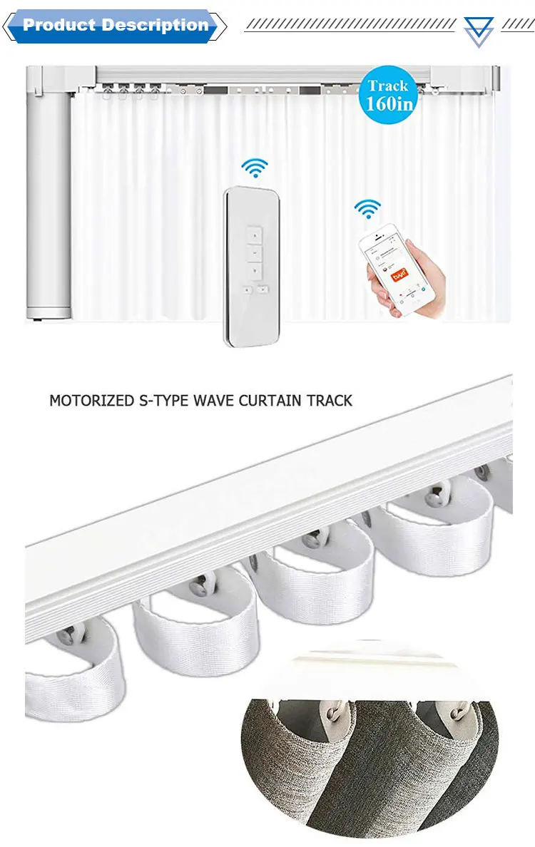 Smart motorized Curtain  Customizable Aluminium Track Electric With Electric Curtain Motor