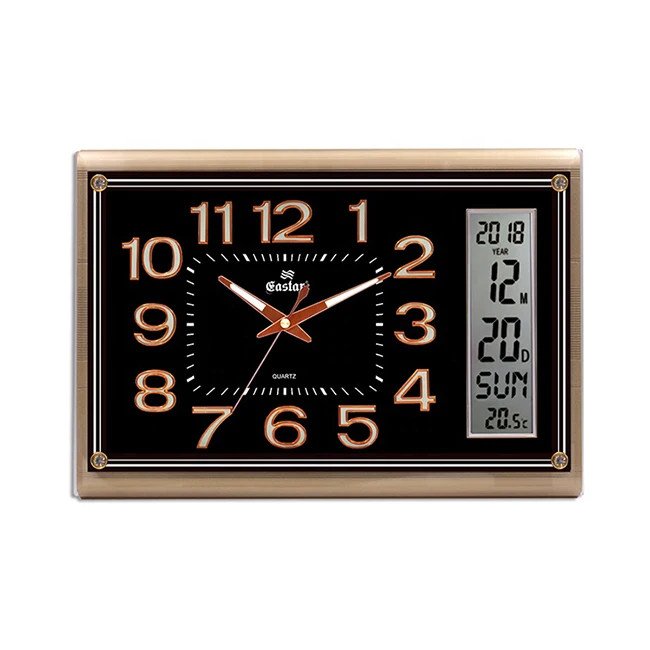 
Home Decoration Large-Size Square Luminous LCD Calendar Plastic Wal Clock 