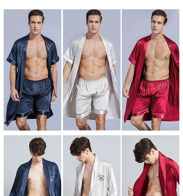 Mens Silk Nightgown And Pants Twopiece Suit For Summer Thin Short