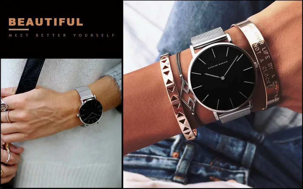Hannah Martin Ch36 w High Quality Women Watch Stainless Steel Mesh 