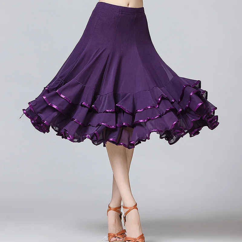  New Designs Ballroom Dance Skirts Women Latin Tango Modern Dancing Skirts Waltz Flamenco Competition Dance Dress