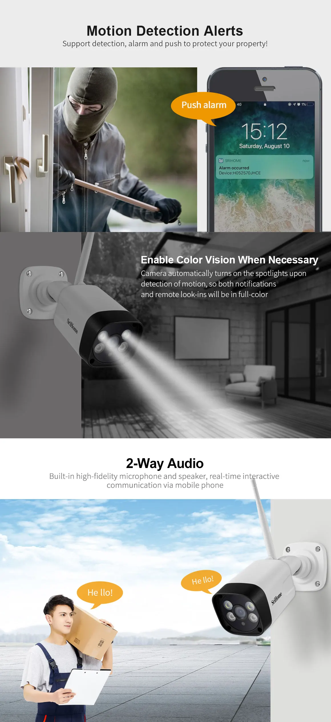 SriHome 3mp HD login cctv tracking surveillance security camera ipcam